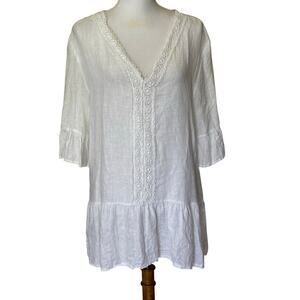 Francesca Bettini white linen tunic, medium, coastal, romantic, cottagecore